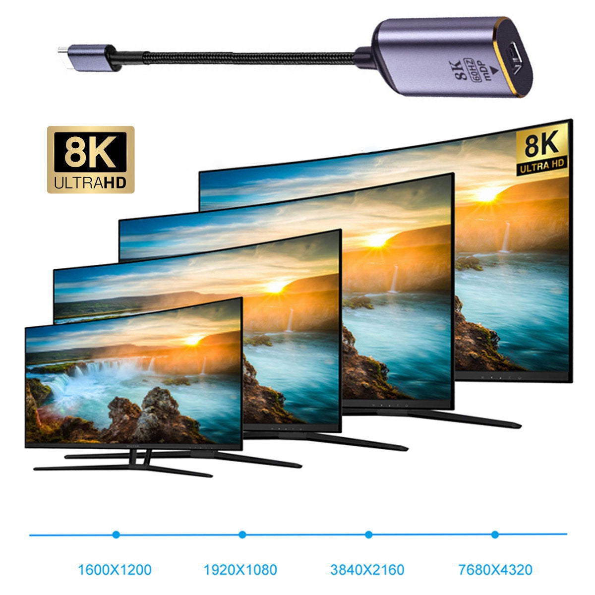 UC-006-M8K USB-C to Mini DP Cable Type-C Male to MINI-Displayport Female Cable Adapter Display 8K/60Hz UHD 4K Monitor Displays