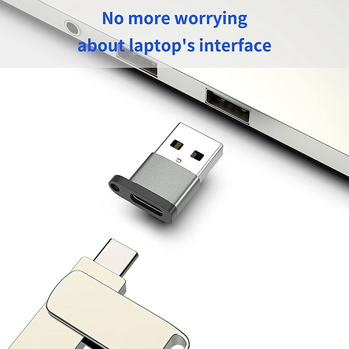 USB 2.0 Male to Type-C Female Adapter Aluminum Alloy Converter Plug with Lanyard