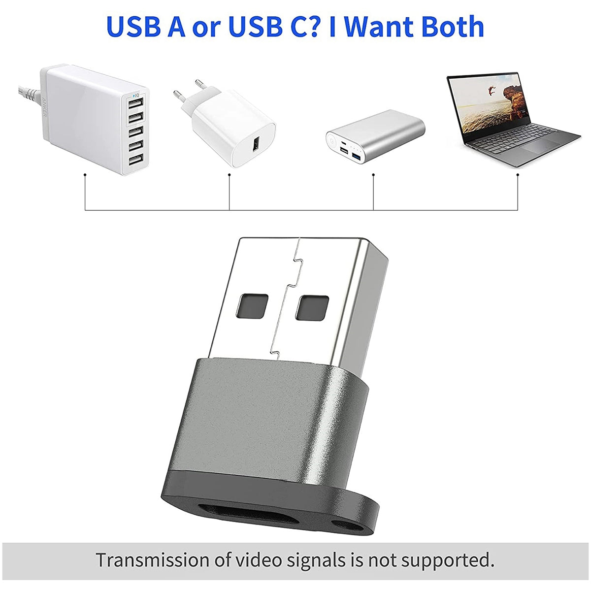 USB 2.0 Male to Type-C Female Adapter Aluminum Alloy Converter Plug with Lanyard