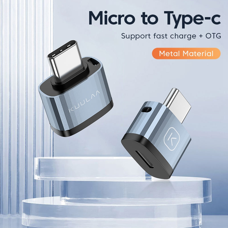 KL-HUB03 Type C to Micro USB OTG Adapter Aluminum USB C Connector with Anti-lost Lanyard Hole