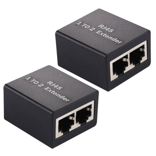2Pcs / Set 1 to 2 RJ45 Splitter Connector Inline LAN Plugs Ethernet Cable Extender Adapter