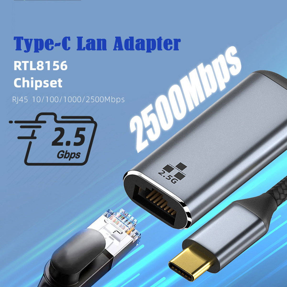 UC-006-GBE USB-C Type-C USB3.1 to 2500Mbps 2.5Gbps GBE Gigabit Ethernet Network LAN Cable Adapter for Laptop