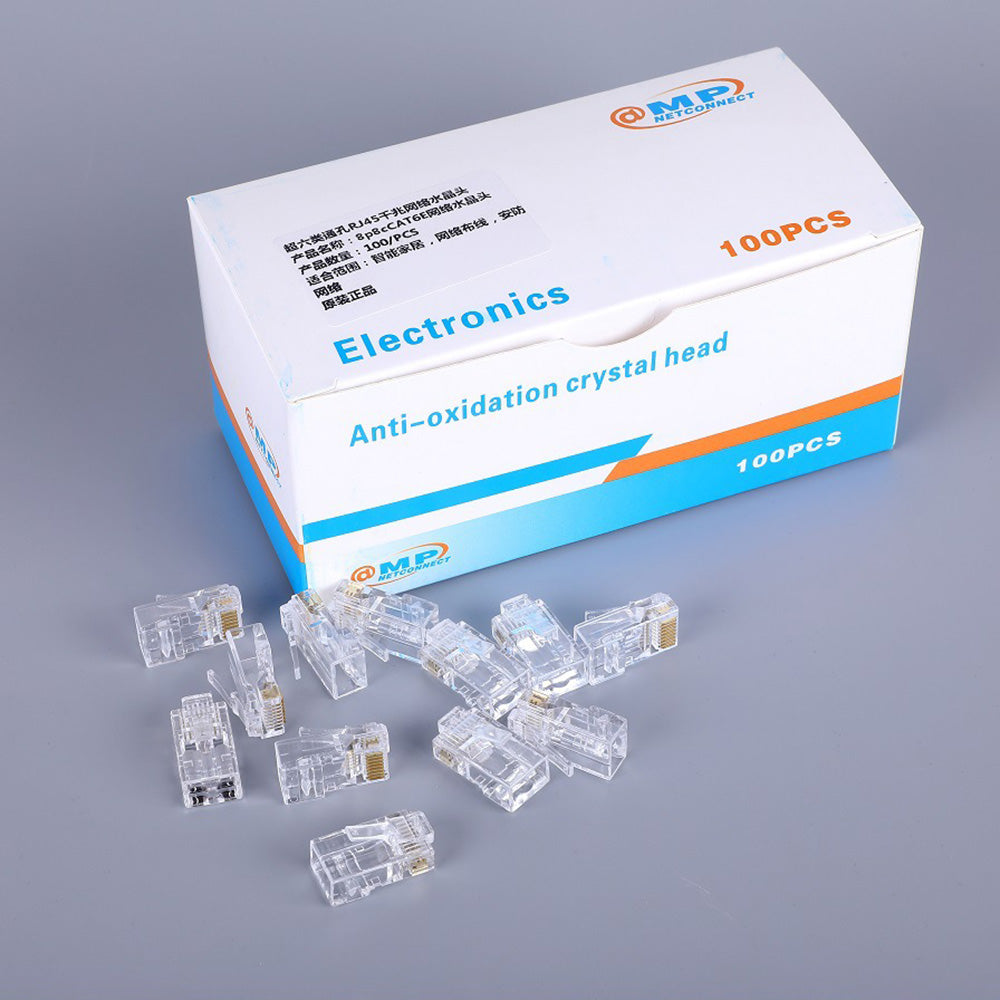 Uniqkart 100PCS RJ45 8P8C Cat6 Ends Cat 6 Crystal Connectors Heads Ethernet Cable Crimp Unshielded Pure Copper Gold-Plated Network Plugs
