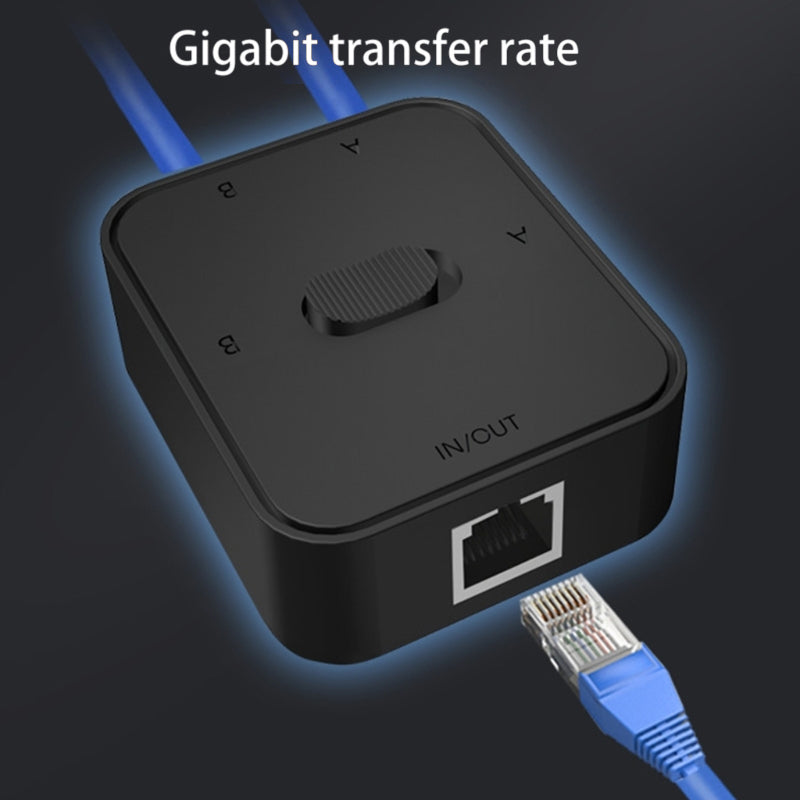 2-Port RJ45 Network Switcher Gigabit Network Splitter Power-Free Internal / External Network Switch Adapter - Black