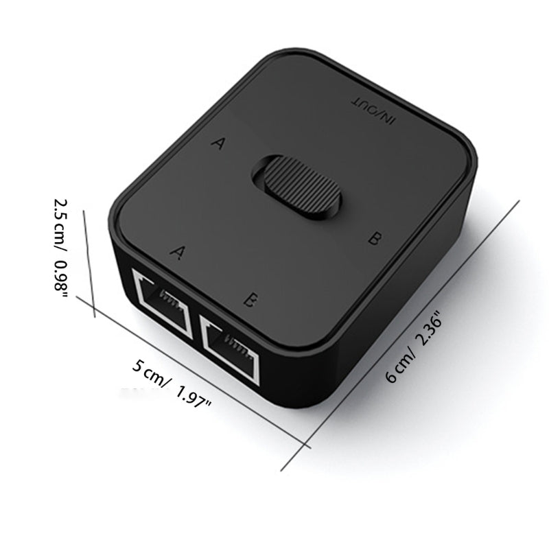2-Port RJ45 Network Switcher Gigabit Network Splitter Power-Free Internal / External Network Switch Adapter - Black