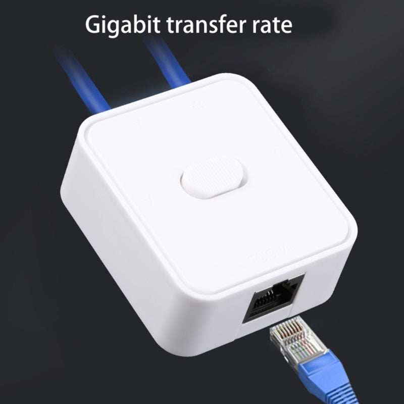 2-Port RJ45 Network Switcher Gigabit Network Splitter Power-Free Internal / External Network Switch Adapter - White