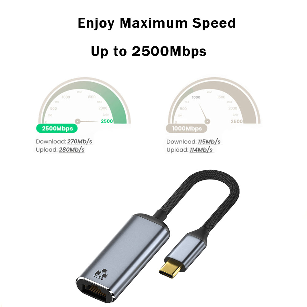 Uniqkart for MacBook 2500Mbps USB-C Ethernet Adapter Type-C to RJ45 LAN 2.5 Gigabit Network Card