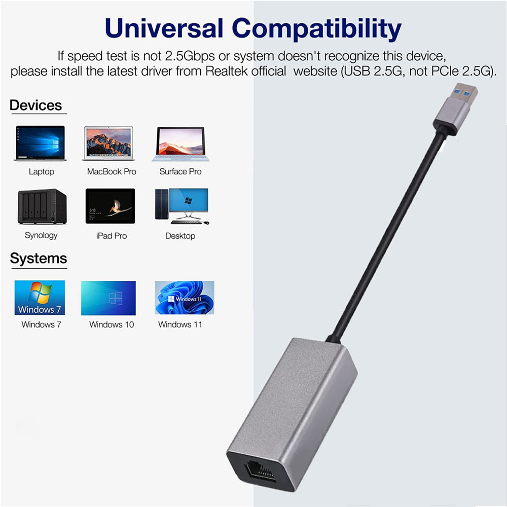 USB 3.0 Gigabit Ethernet Adapter RTL8156B 2500 / 1000 / 100Mbps RJ45 Network Card for Laptop