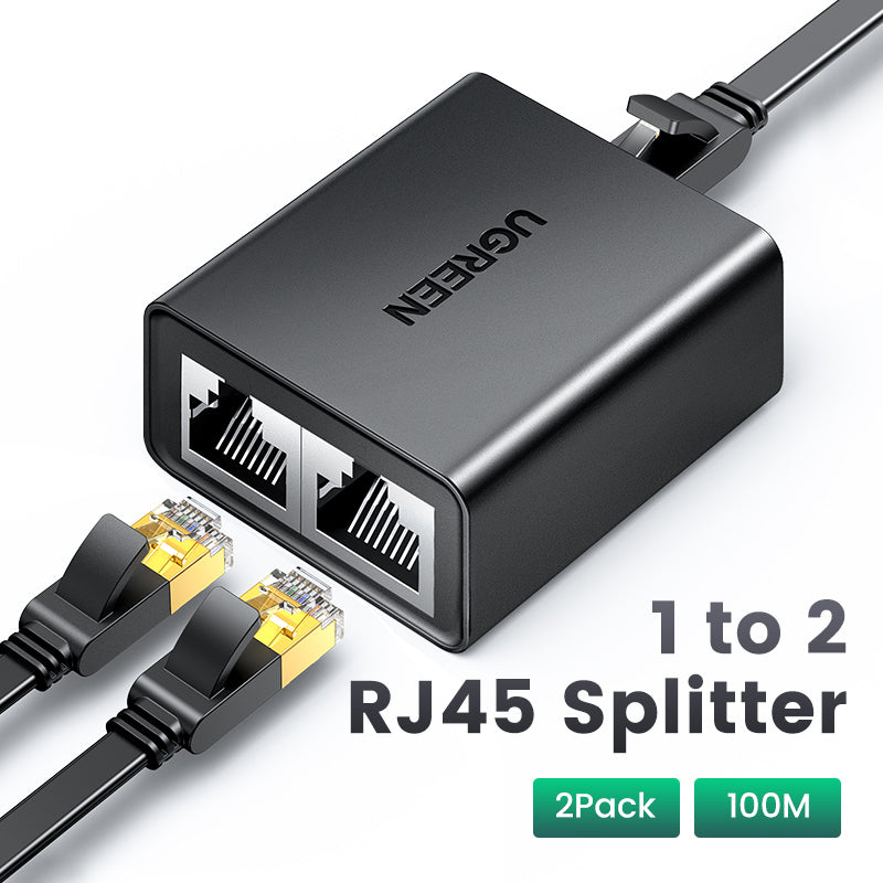 Uniqkart CM210 2Pcs Network Cable Splitter Adapter One to Two Straight Extender RJ45 Connector for PC, Laptop, TV Box, Router