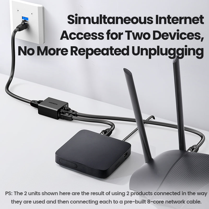 Uniqkart CM210 2Pcs Network Cable Splitter Adapter One to Two Straight Extender RJ45 Connector for PC, Laptop, TV Box, Router