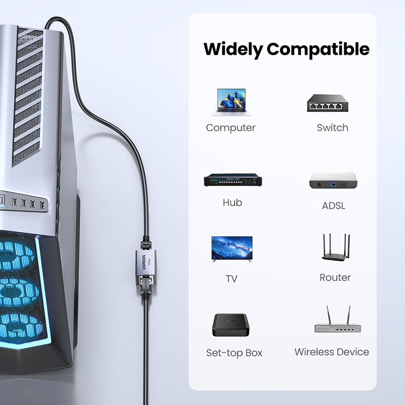 Uniqkart Cat8 Cat7 Cat6 Ethernet Cable Adapter Aluminum Alloy RJ45 Connector 10Gbps Network Extender