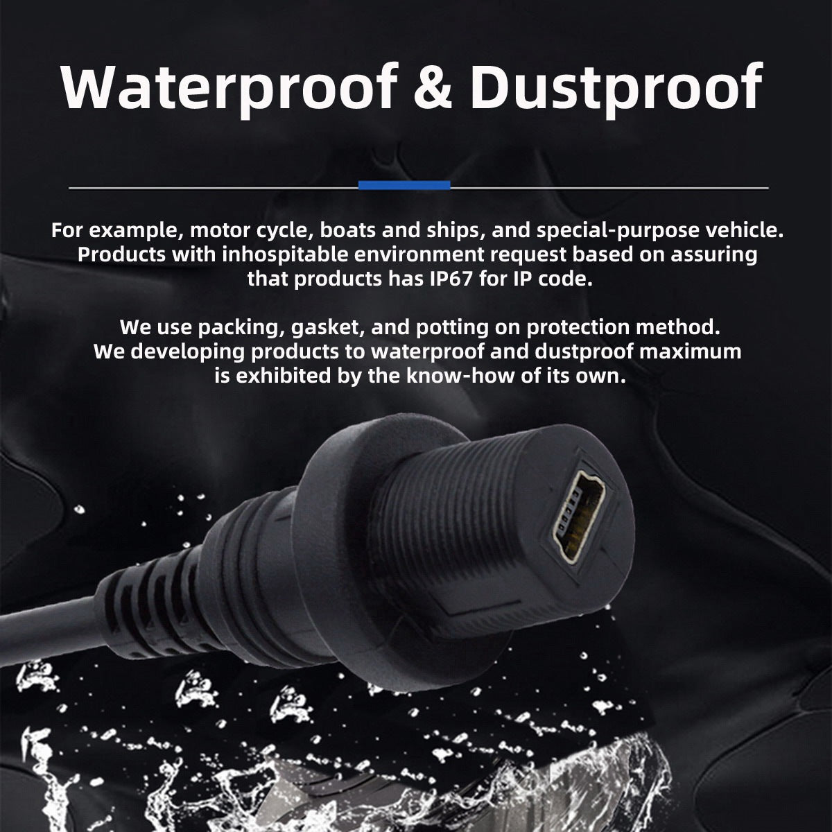 U2-015-1.0M 1m Waterproof Dustproof 480Mbps Mini USB2.0 5Pin Male to Female Extension Cord Data Power Cable