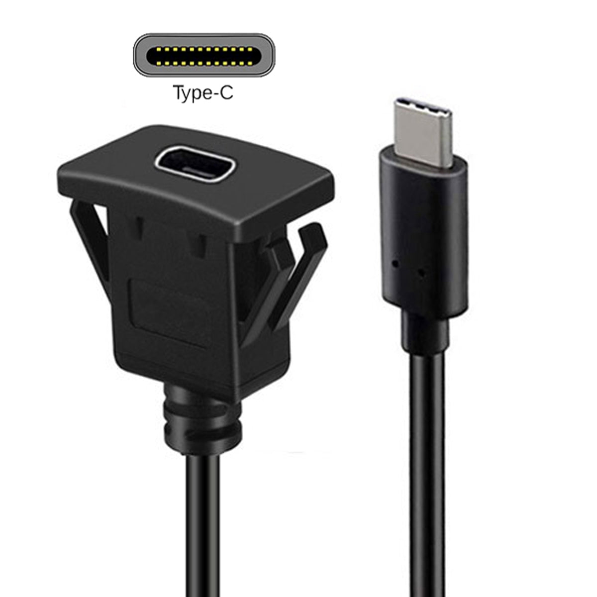 UC-021-1.0M 1m Waterproof USB-C Type-C USB 3.1 10Gbps Extension Flush Car Latch Mount Extension Cable for Dashboard Panel