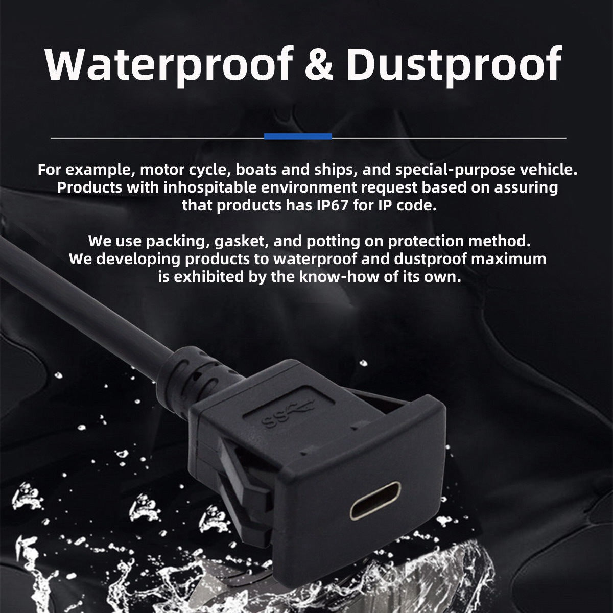 UC-021-1.0M 1m Waterproof USB-C Type-C USB 3.1 10Gbps Extension Flush Car Latch Mount Extension Cable for Dashboard Panel