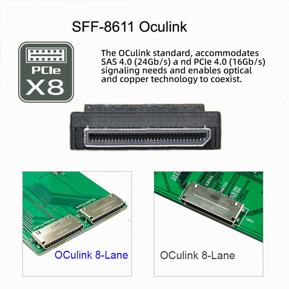 SF-049-0.5M 50cm OCuLink PCIe PCI-Express SFF-8611 8x 8-Lane to OCuLink SFF-8611 8x SSD Data Active Cable