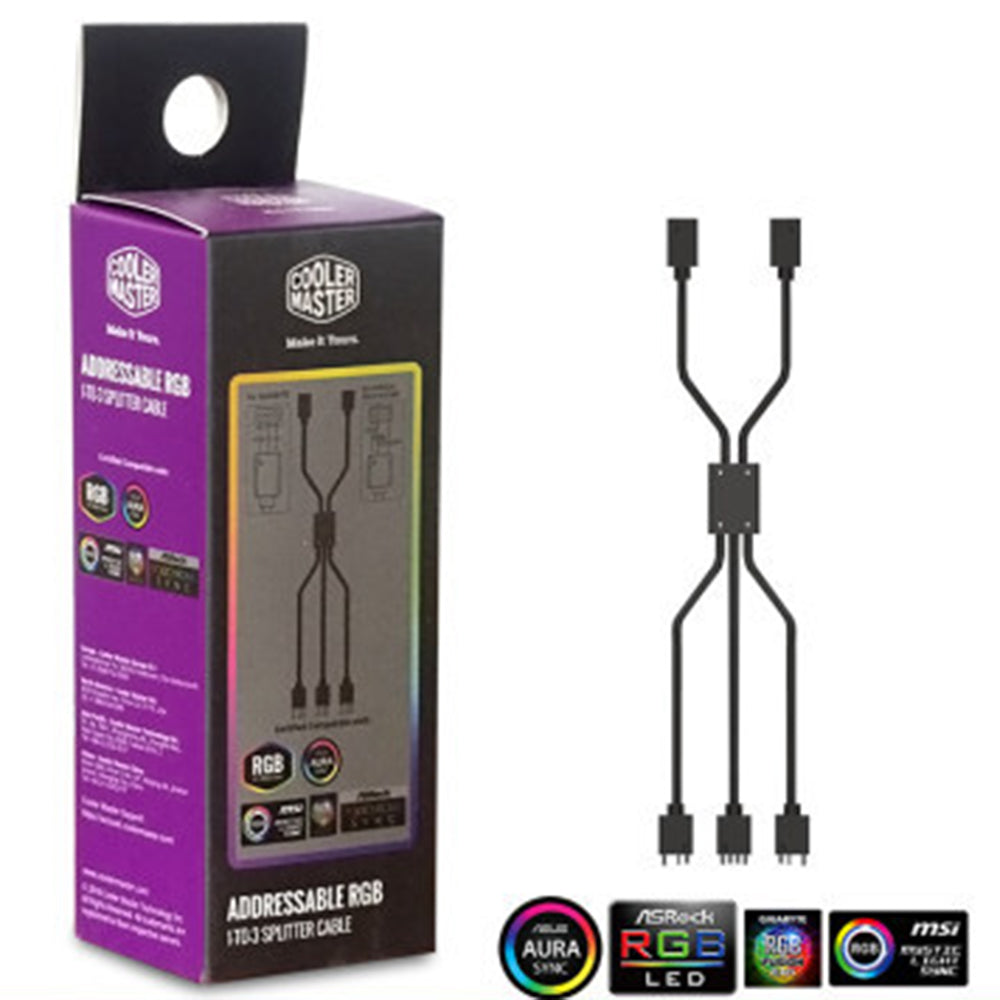 Coolermaster 3-in-1 ARGB Connection Cable 50cm RGB Cord 5V 3Pin Adapter Cable for Cooling Fans, LED Strips