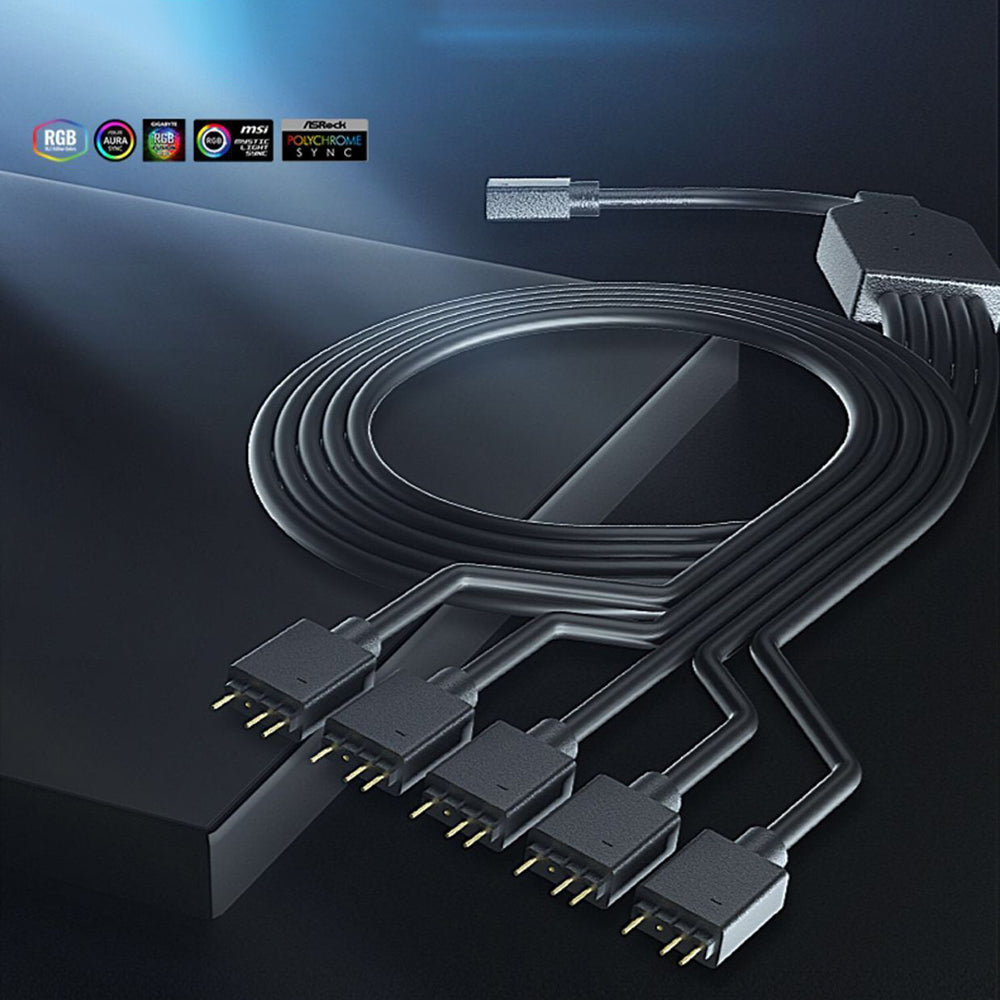 Coolermaster 5-in-1 ARGB Cable RGB Connection Cord 58cm 5V 3Pin Adapter Cable for Cooling Fans, LED Strips