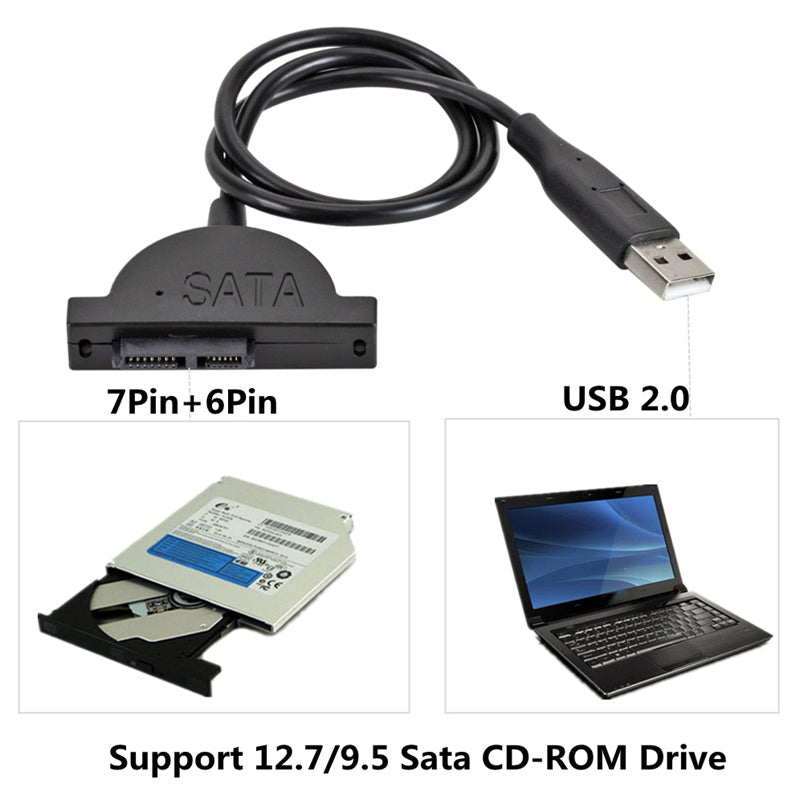 S-031 USB 2.0 Optical Drive Data Cable USB to SATA 6+7Pin Slimline Notebook Optical Disc Drive Cord