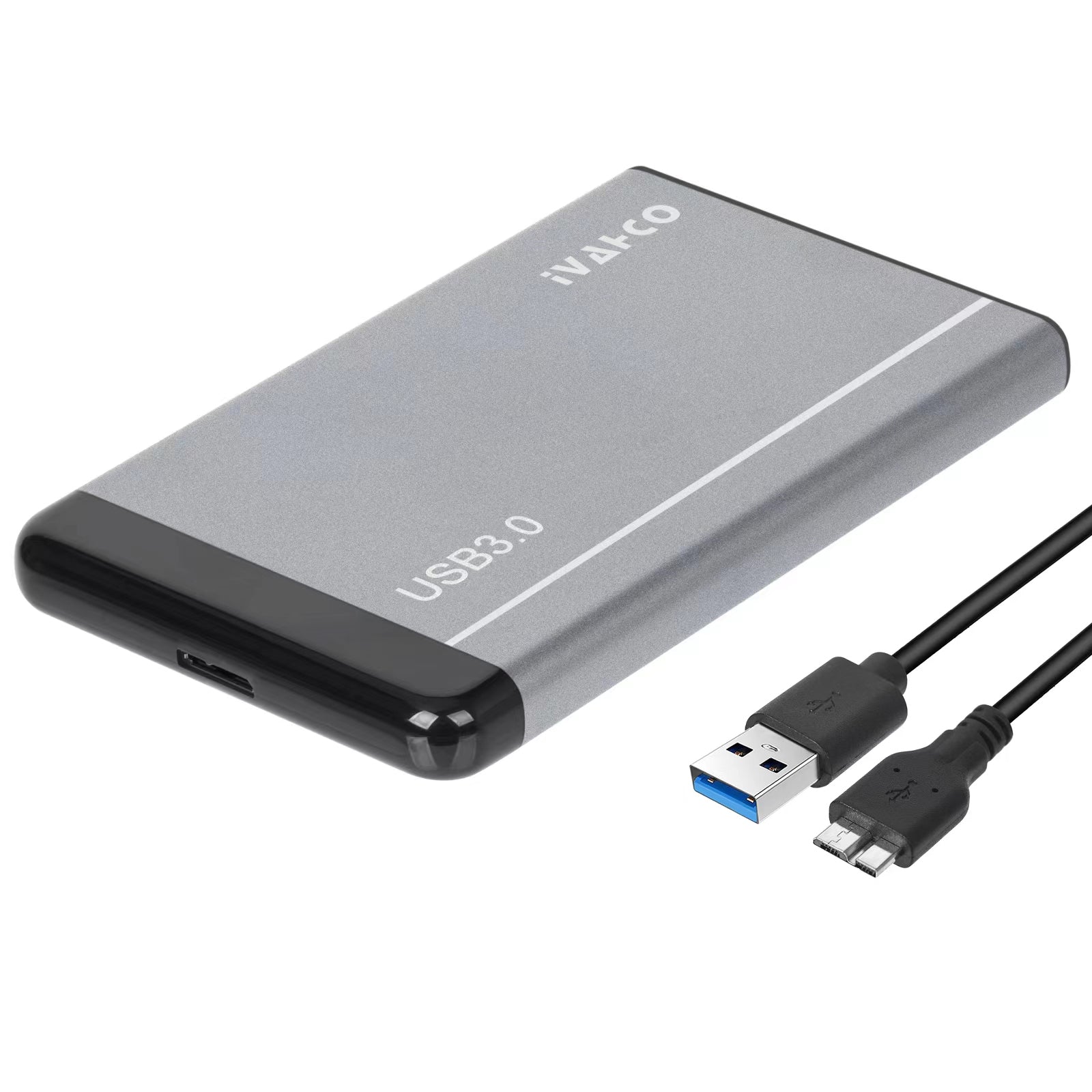 IVAHCO 1TB 2.5" HDD External Case USB3.0 Hard Disk Enclosure Matte Hard Drive Box with Data Cable - Grey