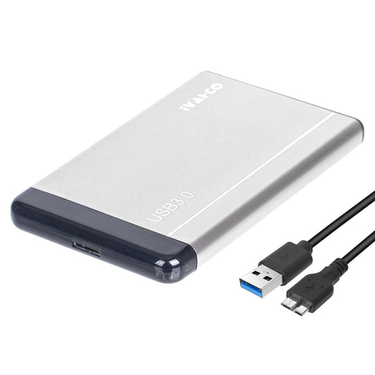 IVAHCO 750GB Matte Hard Drive Box 2.5&quot; HDD External Case USB3.0 Hard Disk Enclosure with Data Cable - Silver