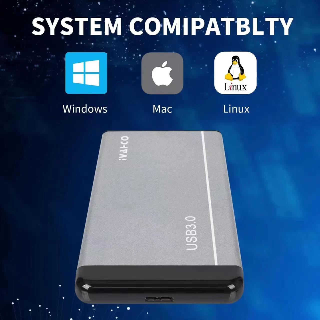 IVAHCO 750GB Matte Hard Drive Box 2.5&quot; HDD External Case USB3.0 Hard Disk Enclosure with Data Cable - Silver