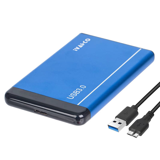 IVAHCO 750GB Matte Hard Drive Box 2.5&quot; HDD External Case USB3.0 Hard Disk Enclosure with Data Cable - Blue