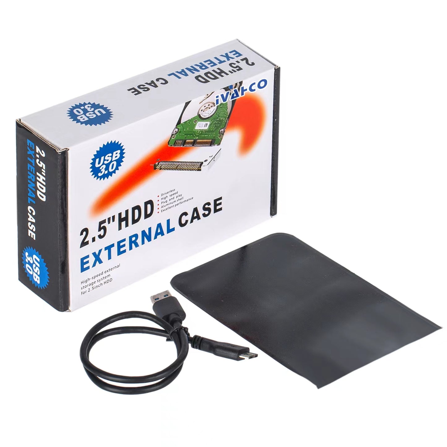 IVAHCO 750GB Matte Hard Drive Box 2.5&quot; HDD External Case USB3.0 Hard Disk Enclosure with Data Cable - Blue