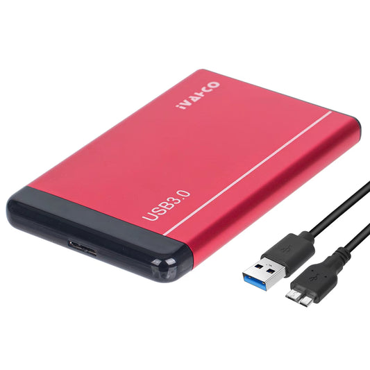 IVAHCO 750GB Matte Hard Drive Box 2.5&quot; HDD External Case USB3.0 Hard Disk Enclosure with Data Cable - Red