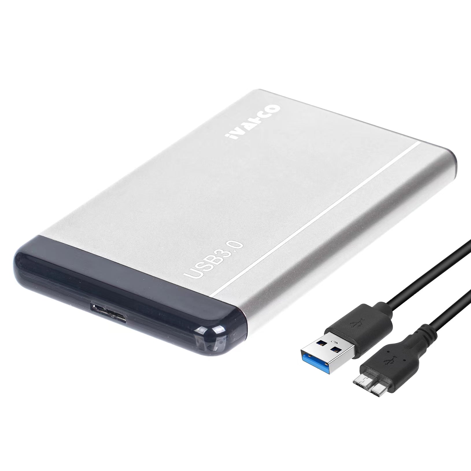 IVAHCO 320GB 2.5" HDD External Case Plug and Play USB3.0 Matte Hard Disk Enclosure with Data Cable - Silver