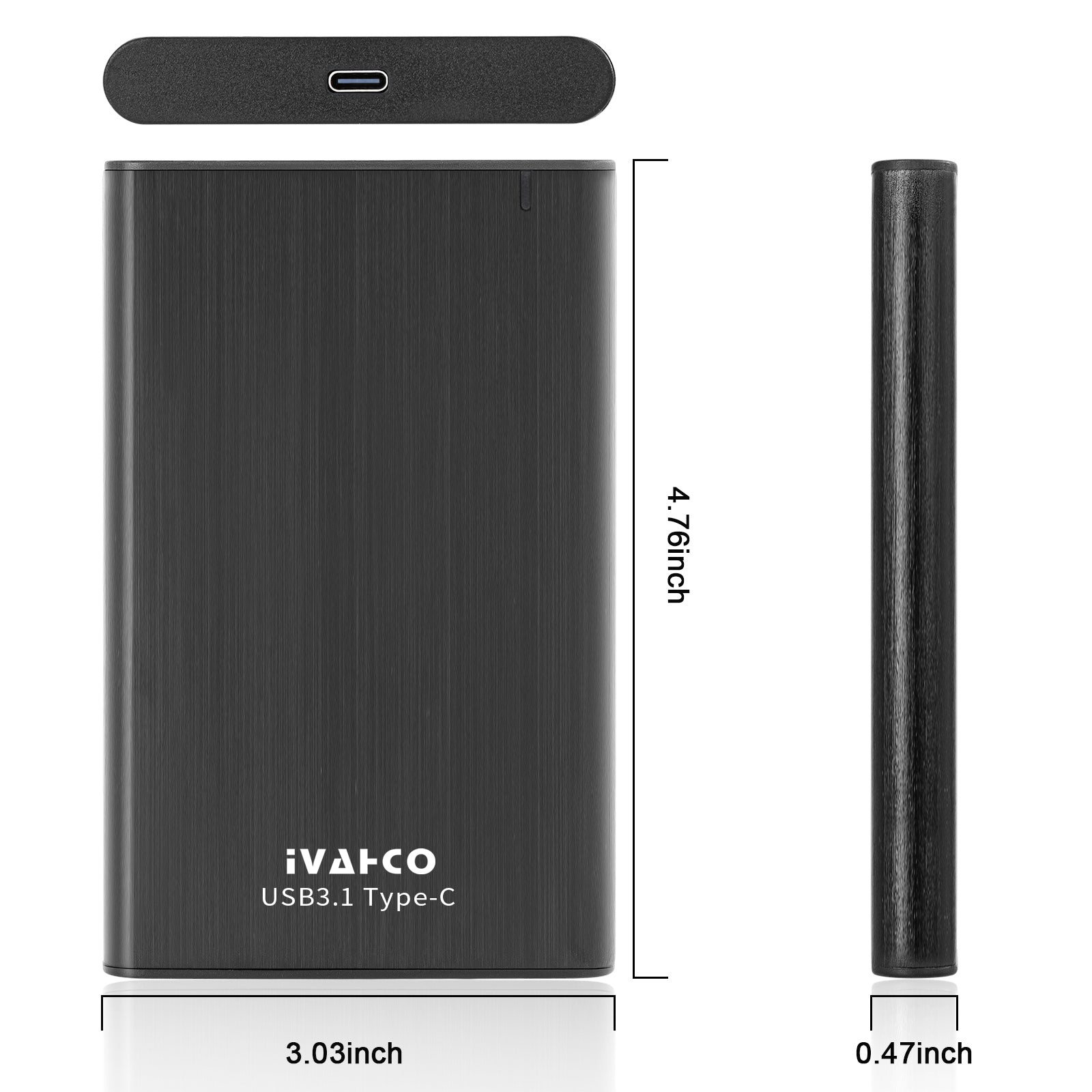IVAHCO 320GB Type-C USB3.1 Solid State Drive Enclosure Brushed Metal 2.5" HDD External Case - Black