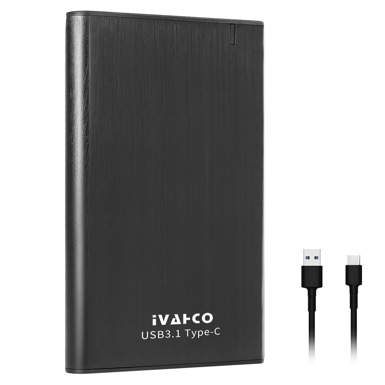 IVAHCO 500GB Type-C USB3.1 2.5" HDD External Case Brushed Metal Solid State Drive Enclosure with Indicator - Black