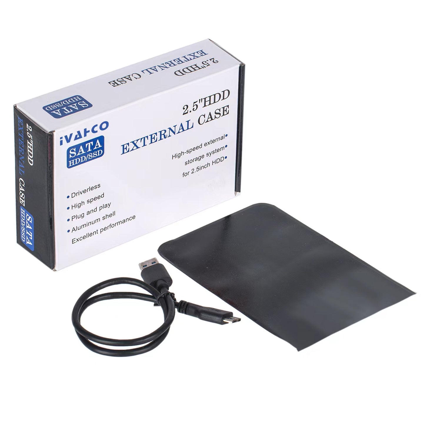 IVAHCO 500GB Type-C USB3.1 2.5&quot; HDD External Case Brushed Metal Solid State Drive Enclosure with Indicator - Black