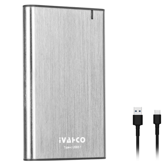 IVAHCO 500GB Type-C USB3.1 2.5&quot; HDD External Case Brushed Metal Solid State Drive Enclosure with Indicator - Silver