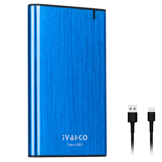 IVAHCO 500GB Type-C USB3.1 2.5&quot; HDD External Case Brushed Metal Solid State Drive Enclosure with Indicator - Blue