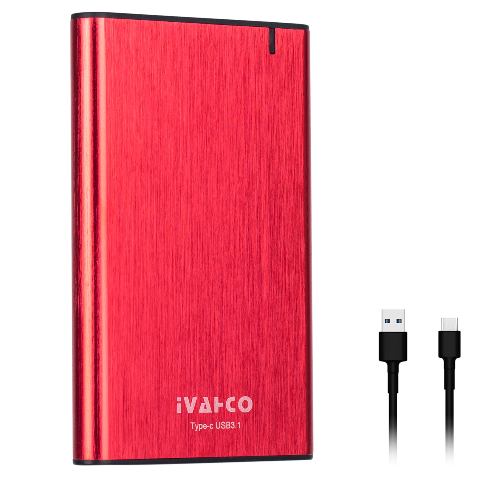 IVAHCO 500GB Type-C USB3.1 2.5" HDD External Case Brushed Metal Solid State Drive Enclosure with Indicator - Red