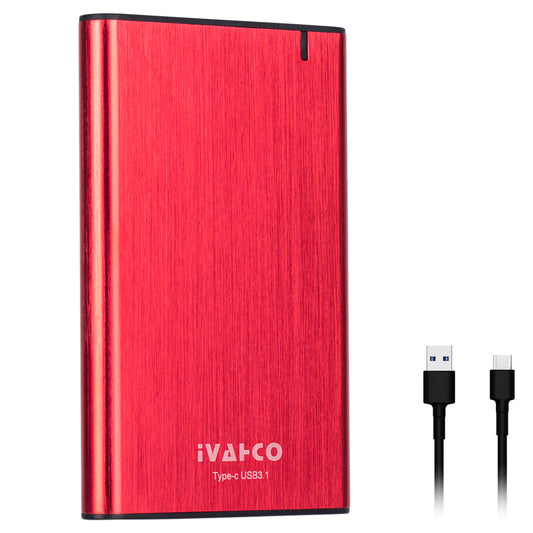 IVAHCO 500GB Type-C USB3.1 2.5&quot; HDD External Case Brushed Metal Solid State Drive Enclosure with Indicator - Red