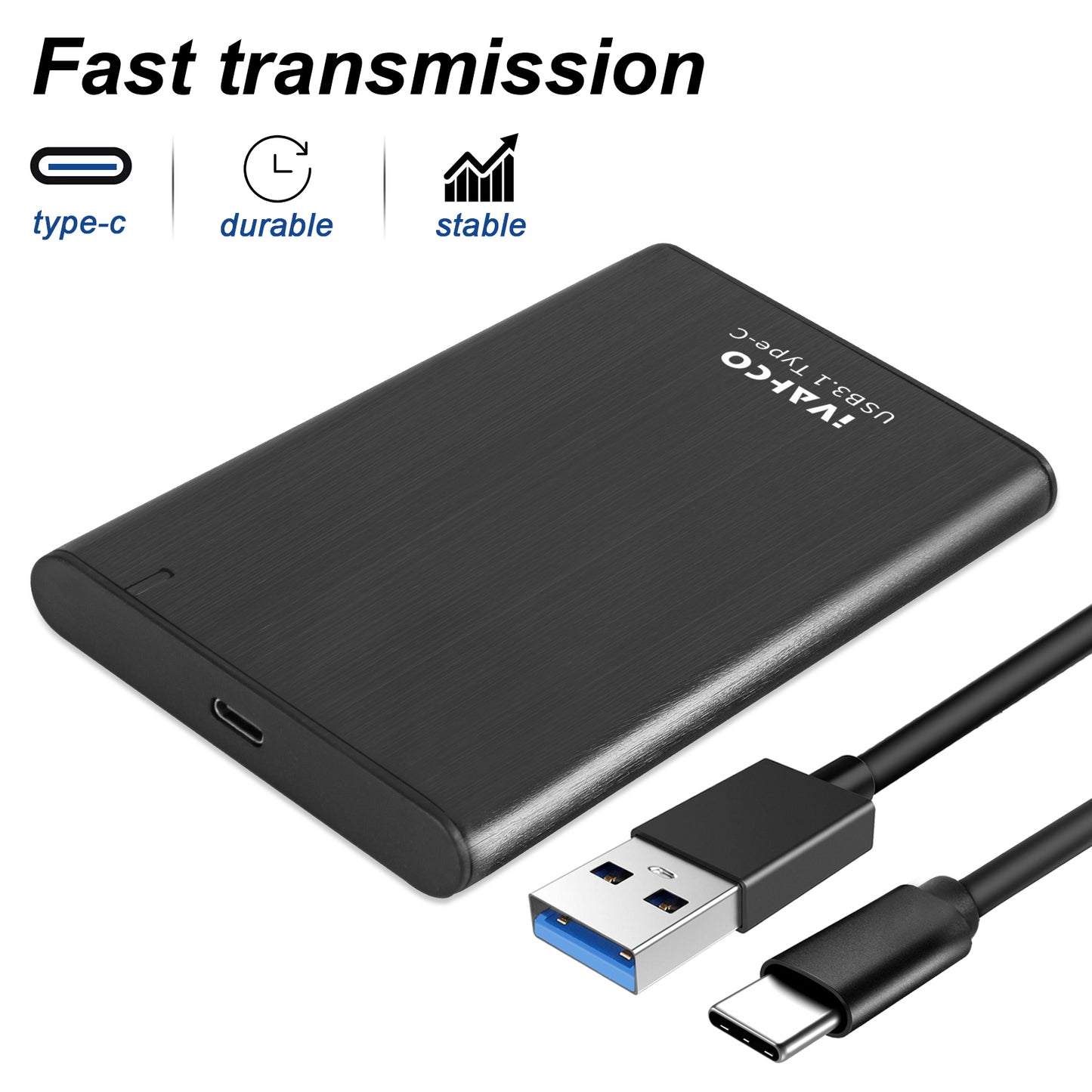IVAHCO 750GB HDD External Case Type-C USB3.1 2.5&quot; Brushed Metal Solid State Drive Enclosure with Indicator - Silver