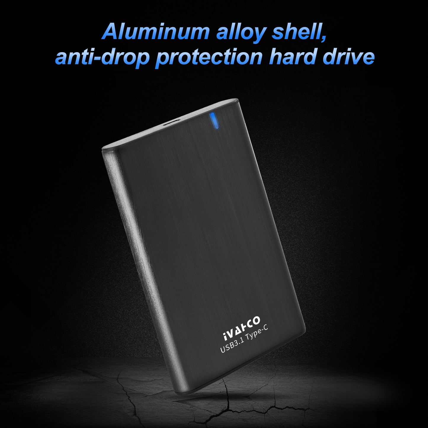 IVAHCO 750GB HDD External Case Type-C USB3.1 2.5&quot; Brushed Metal Solid State Drive Enclosure with Indicator - Silver