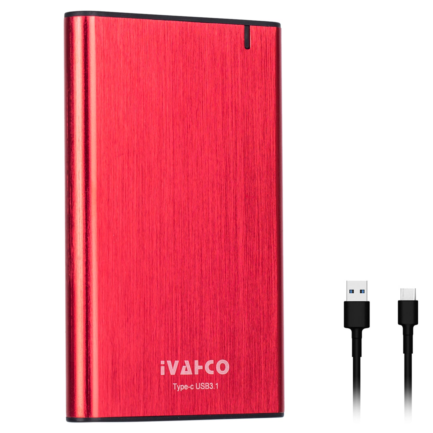 IVAHCO 750GB HDD External Case Type-C USB3.1 2.5&quot; Brushed Metal Solid State Drive Enclosure with Indicator - Red