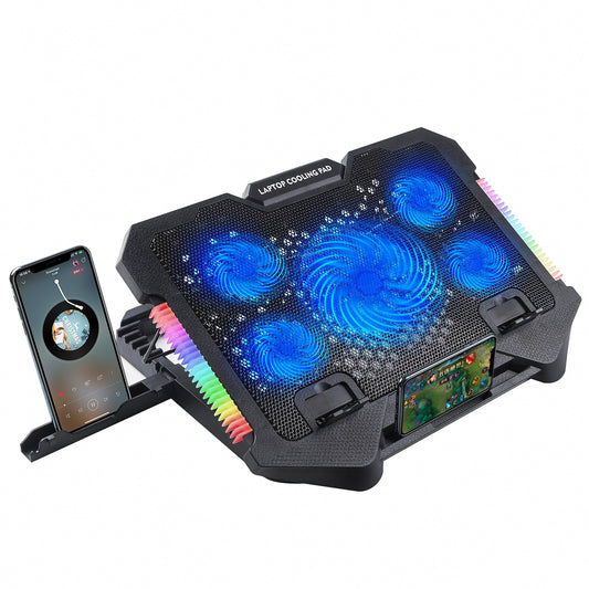 S500 Height Adjustable Laptop Cooling Base 5-Fan Radiator Notebook Cooler Stand with Phone Holder Design