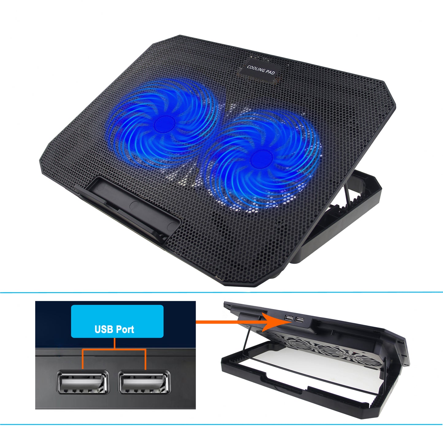N11 8-Gear Height Adjustable Mute Notebook Dual Fan Cooler Desktop Laptop Cooling Stand - Blue Light