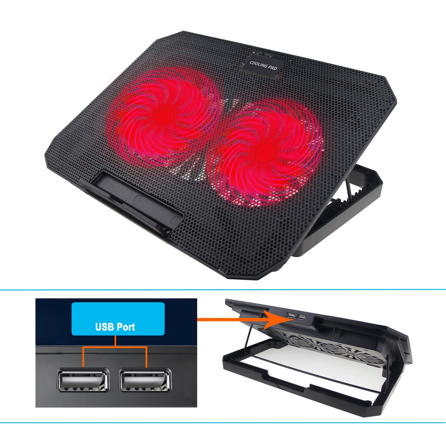 N11 8-Gear Height Adjustable Mute Notebook Dual Fan Cooler Desktop Laptop Cooling Stand - Red Light