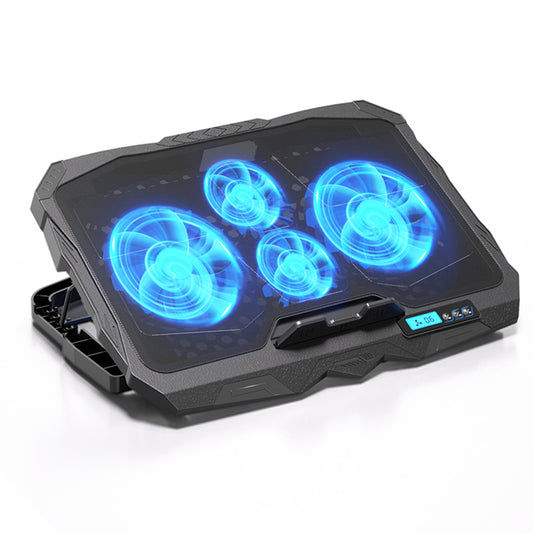 S18 Notebook Router 4-Fan Cooler Radiator Adjustable Wind Speed Laptop Cooling Pad with Display Screen - Blue Light
