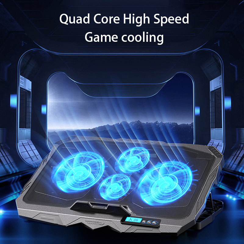 S18 Notebook Router 4-Fan Cooler Radiator Adjustable Wind Speed Laptop Cooling Pad with Display Screen - Green Light