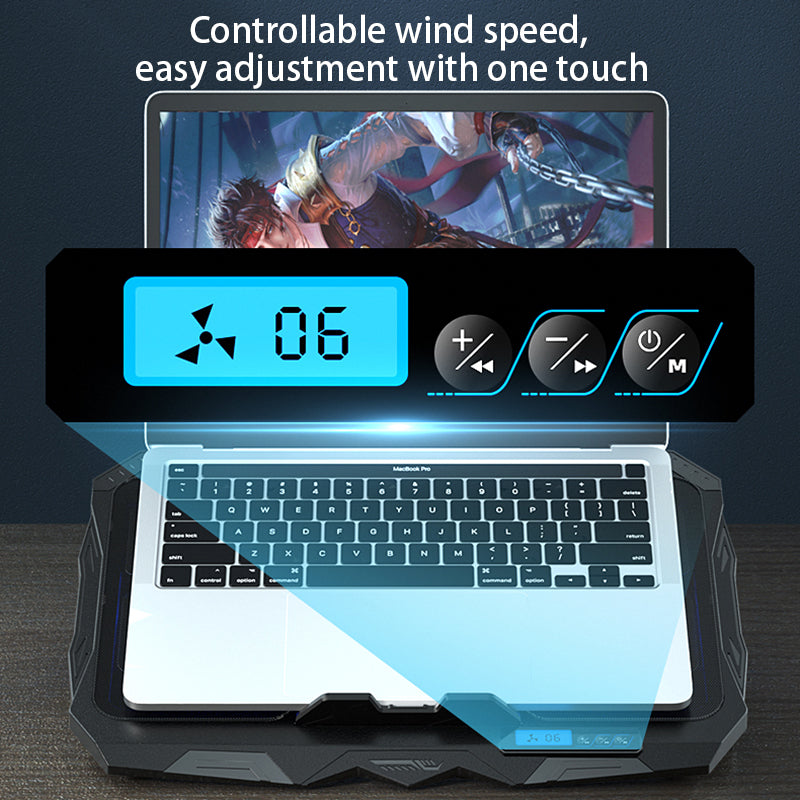 S18 Notebook Router 4-Fan Cooler Radiator Adjustable Wind Speed Laptop Cooling Pad with Display Screen - Green Light
