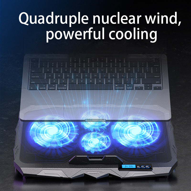 S18 Notebook Router 4-Fan Cooler Radiator Adjustable Wind Speed Laptop Cooling Pad with Display Screen - Green Light