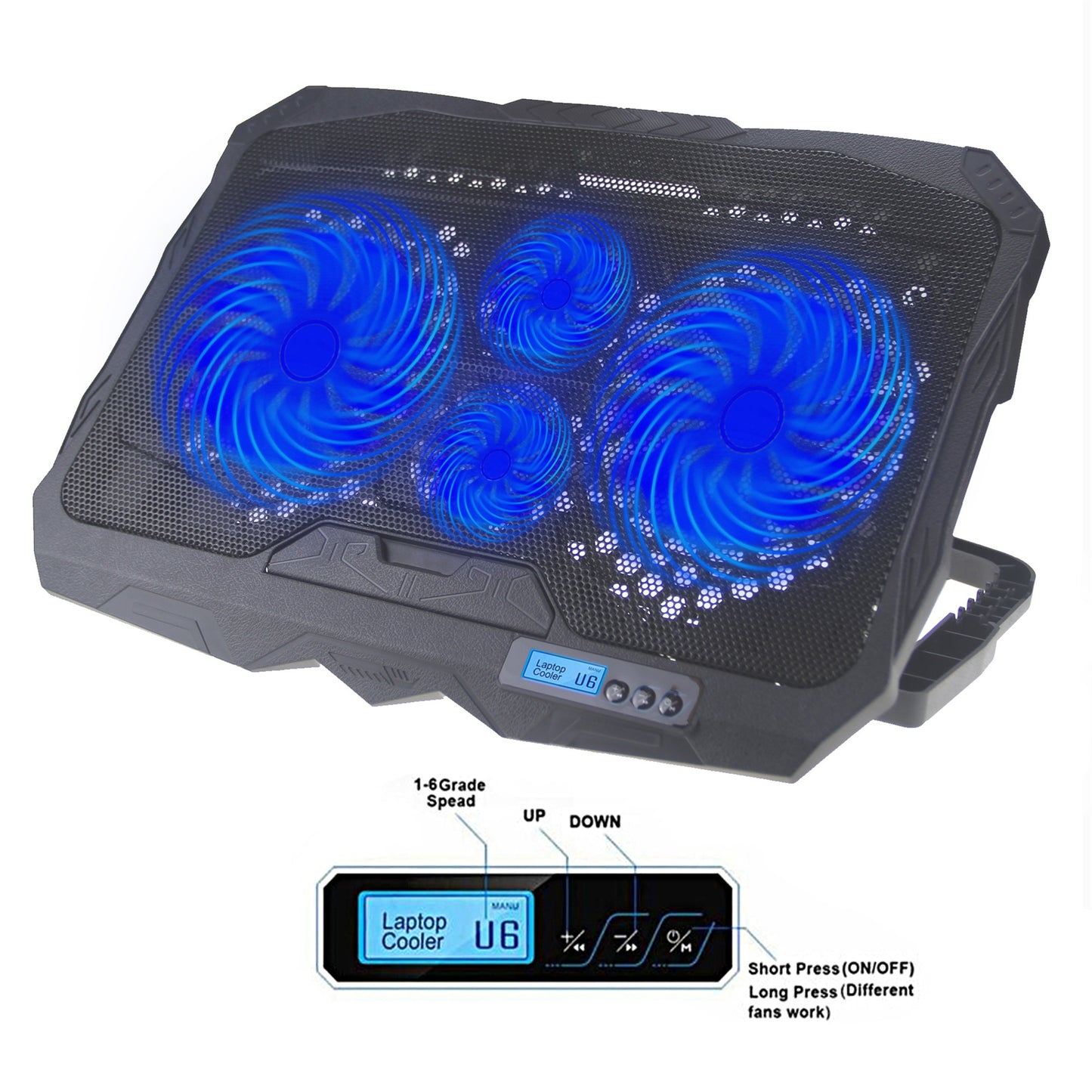 S18 Notebook Router 4-Fan Cooler Radiator Adjustable Wind Speed Laptop Cooling Pad with Display Screen - Green Light