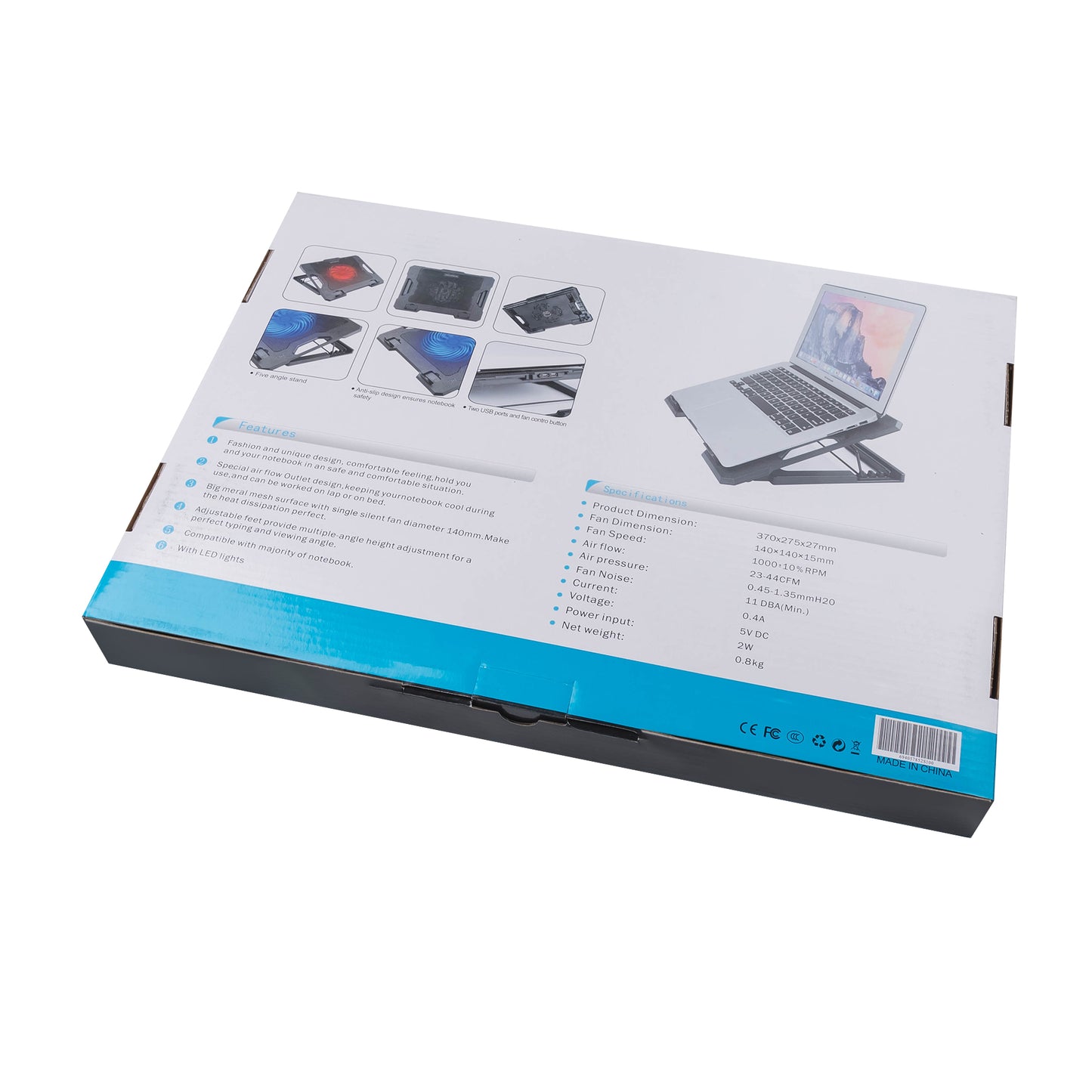 S100 Height Adjustable Notebook Gaming Fan Cooler Desktop Laptop Stand Cooling Pad - Blue Light