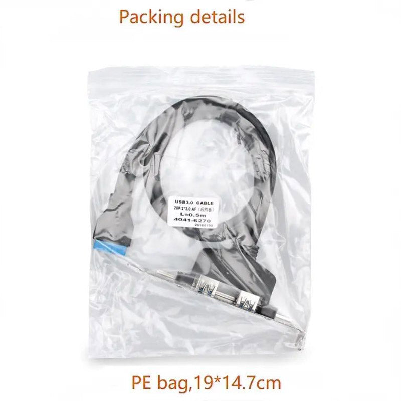 50cm 2 Ports USB 3.0 Female Back Panel to Motherboard 20-pin Header Connector Cable with PCI Slot Plate Bracket - Black