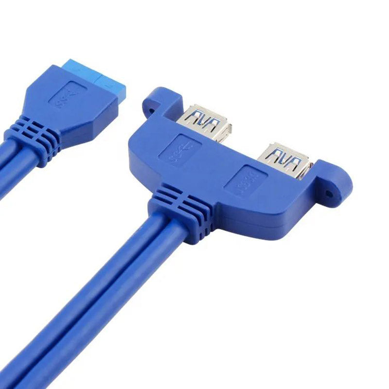 50cm 2 Ports USB 3.0 Female Back Panel to Motherboard 20-pin Header Connector Cable with PCI Slot Plate Bracket - Blue